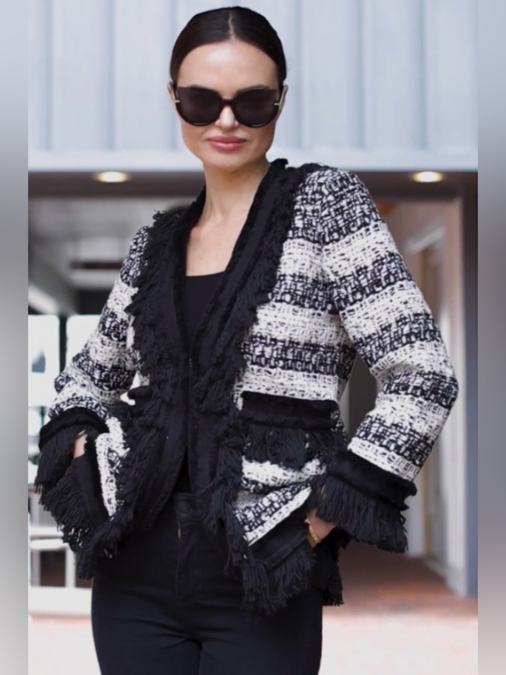 The Extreme Collection Size XL Black Jacket Tweed Rome $639 - Black/White